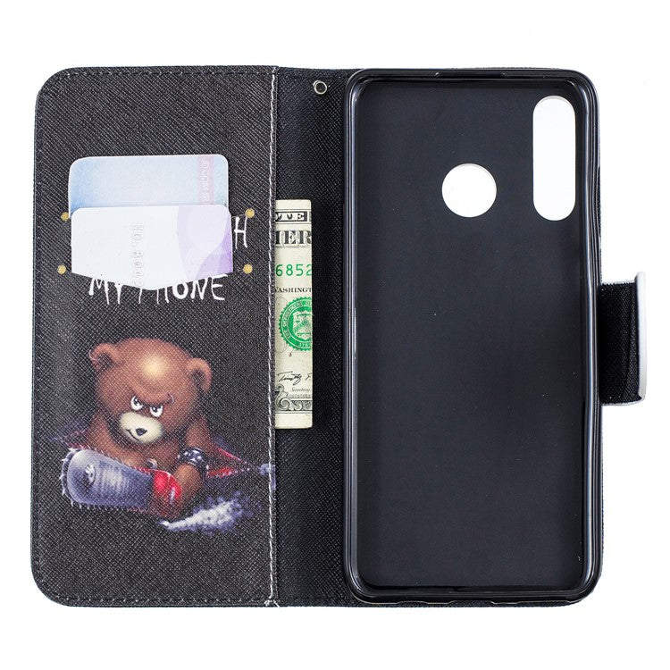 Wallet Stand Patterned Leather Case Accessory for Huawei P30 Lite/nova 4e/P30 Lite New Edition - Bear and Warning Words