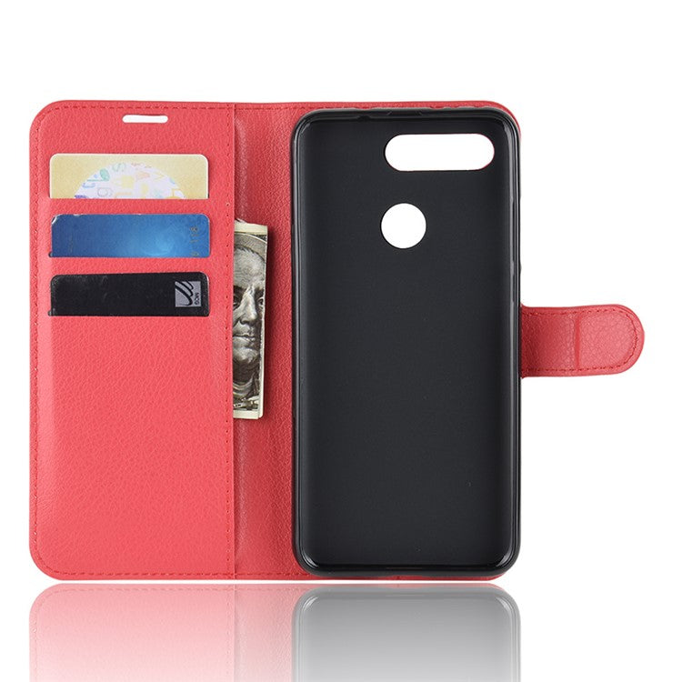 Litchi Texture Wallet Stand Leather Shell for Huawei Honor View 20 / Honor V20 - Red