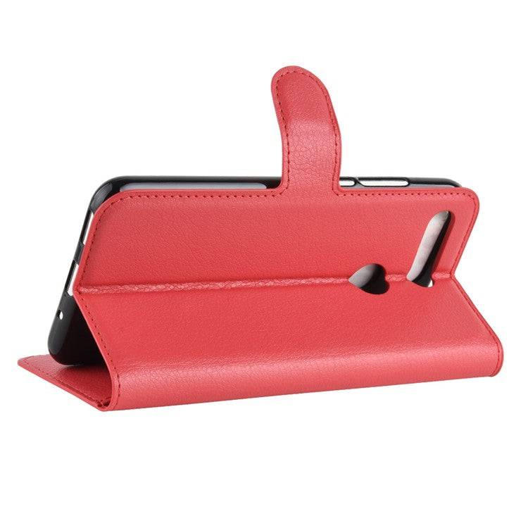 Litchi Texture Wallet Stand Leather Shell for Huawei Honor View 20 / Honor V20 - Red