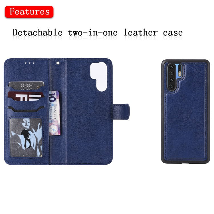 For Huawei P30 Pro Case 2 in 1 Detachable Magnetic Leather Wallet Mobile Cover with Strap - Blue