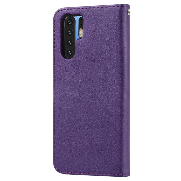 For Huawei P30 Pro Case 2 in 1 Detachable Magnetic Leather Wallet Mobile Cover with Strap - Purple