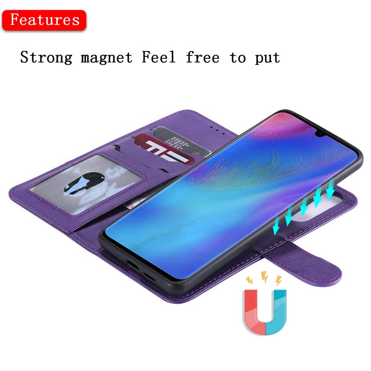 For Huawei P30 Pro Case 2 in 1 Detachable Magnetic Leather Wallet Mobile Cover with Strap - Purple