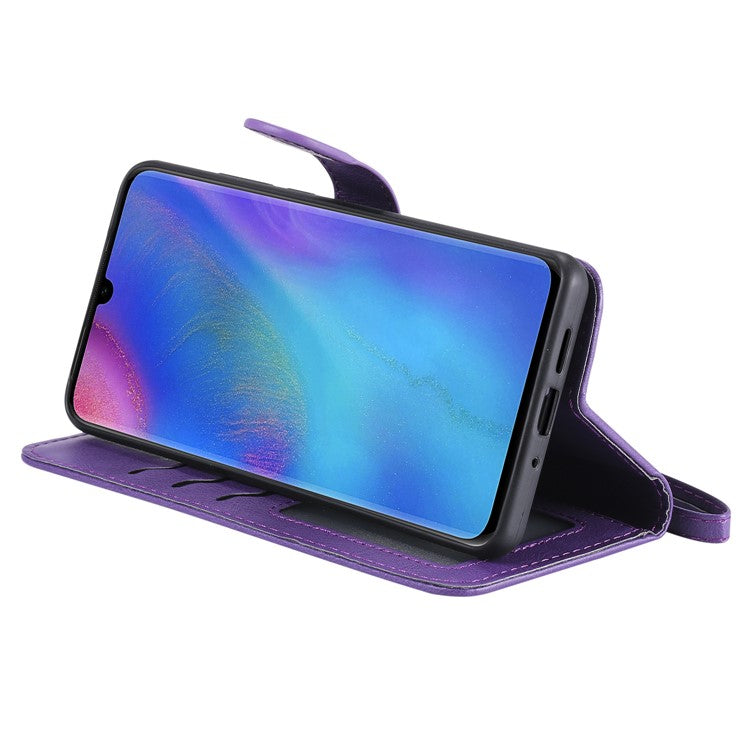 For Huawei P30 Pro Case 2 in 1 Detachable Magnetic Leather Wallet Mobile Cover with Strap - Purple