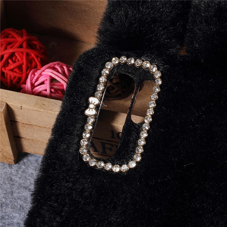Rabbit Shape Fluffy Fur Coated Rhinestone TPU Case for Huawei P30 Pro - Black