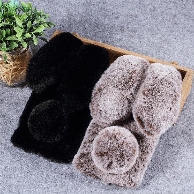 Rabbit Shape Fluffy Fur Coated Rhinestone TPU Case for Huawei P30 Pro - Black