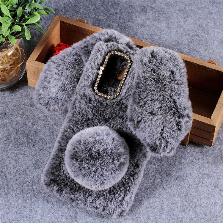 Rabbit Shape Fluffy Fur Coated Rhinestone TPU Case for Huawei P30 Pro - Dark Grey