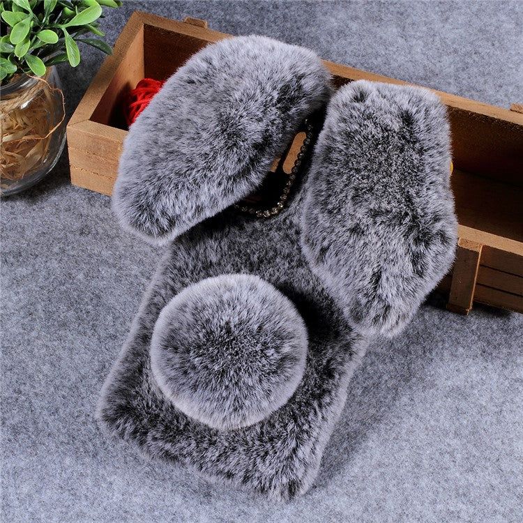 Rabbit Shape Fluffy Fur Coated Rhinestone TPU Case for Huawei P30 Pro - Dark Grey
