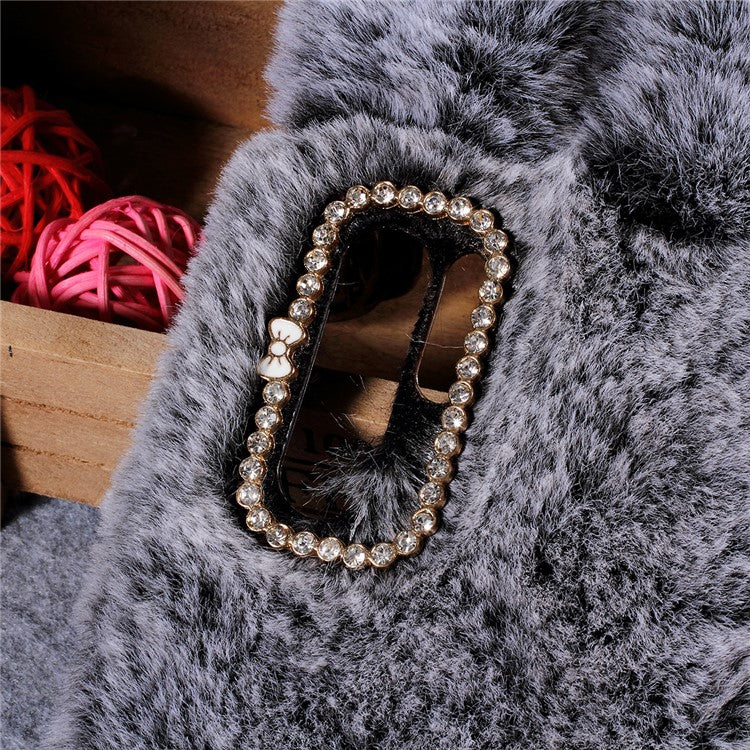 Rabbit Shape Fluffy Fur Coated Rhinestone TPU Case for Huawei P30 Pro - Dark Grey