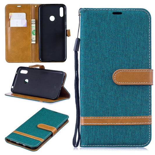 Assorted Color Jeans Cloth Wallet Stand Leather Case for Huawei Y7 (2019) - Green
