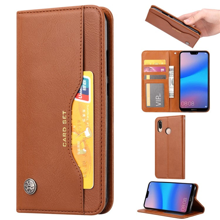 Auto-absorbed Flip Leather [Wallet Stand] Phone Case for Huawei P30 Lite/nova 4e/P30 Lite New Edition - Brown