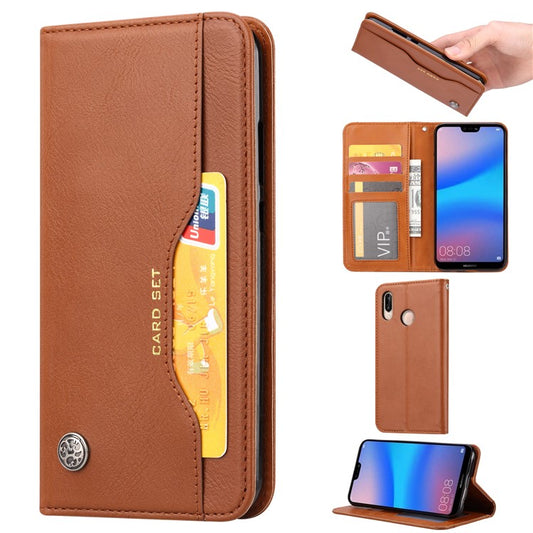 Auto-absorbed Flip Leather [Wallet Stand] Phone Case for Huawei P30 Lite/nova 4e/P30 Lite New Edition - Brown