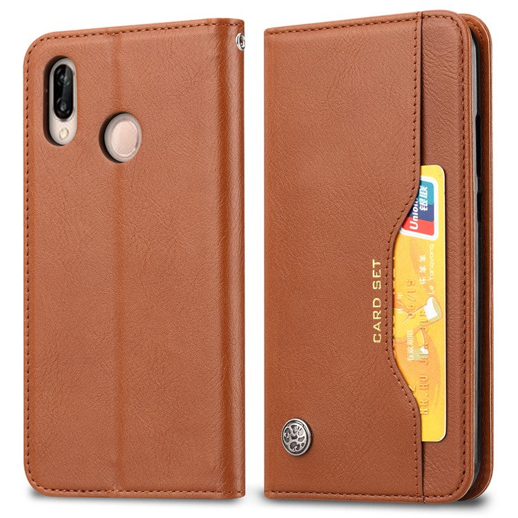 Auto-absorbed Flip Leather [Wallet Stand] Phone Case for Huawei P30 Lite/nova 4e/P30 Lite New Edition - Brown