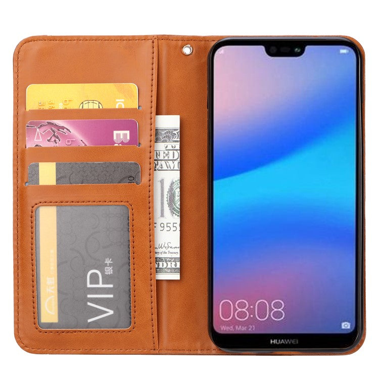 Auto-absorbed Flip Leather [Wallet Stand] Phone Case for Huawei P30 Lite/nova 4e/P30 Lite New Edition - Brown