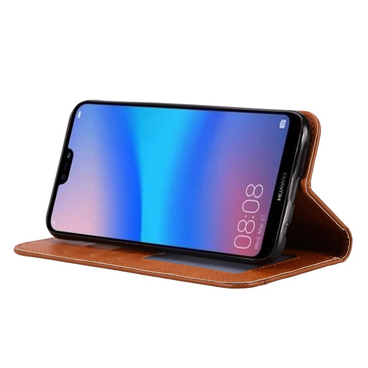 Auto-absorbed Flip Leather [Wallet Stand] Phone Case for Huawei P30 Lite/nova 4e/P30 Lite New Edition - Brown