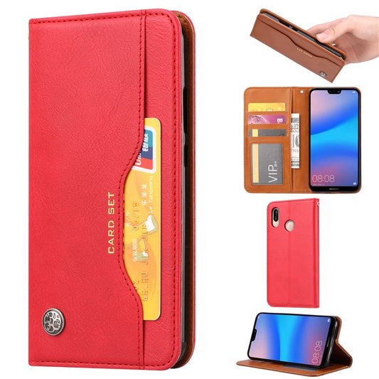 Auto-absorbed Flip Leather [Wallet Stand] Phone Case for Huawei P30 Lite/nova 4e/P30 Lite New Edition - Red