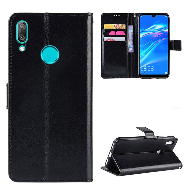 Crazy Horse Wallet Leather Case with Strap for Huawei Y7 (2019)/Y7 Prime (2019) - Black