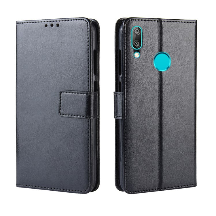 Crazy Horse Wallet Leather Case with Strap for Huawei Y7 (2019)/Y7 Prime (2019) - Black