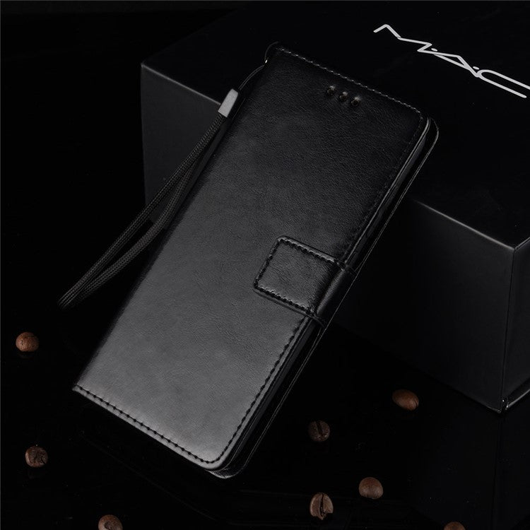 Crazy Horse Wallet Leather Case with Strap for Huawei Y7 (2019)/Y7 Prime (2019) - Black