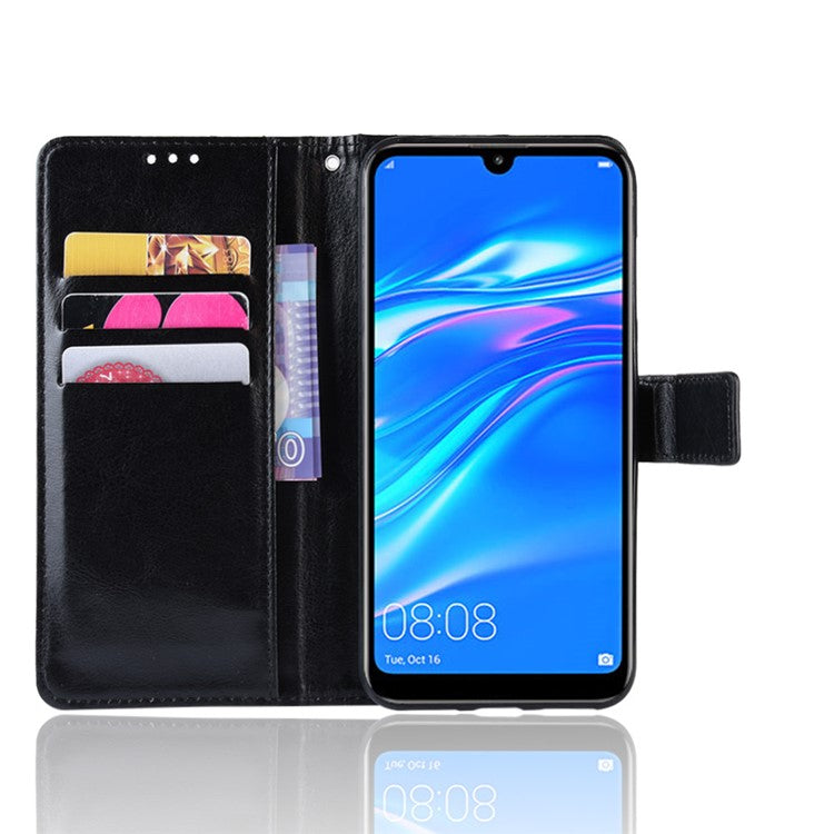 Crazy Horse Wallet Leather Case with Strap for Huawei Y7 (2019)/Y7 Prime (2019) - Black