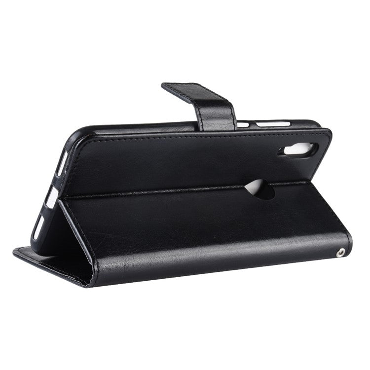 Crazy Horse Wallet Leather Case with Strap for Huawei Y7 (2019)/Y7 Prime (2019) - Black