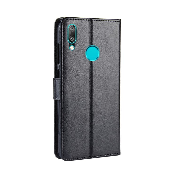Crazy Horse Wallet Leather Case with Strap for Huawei Y7 (2019)/Y7 Prime (2019) - Black