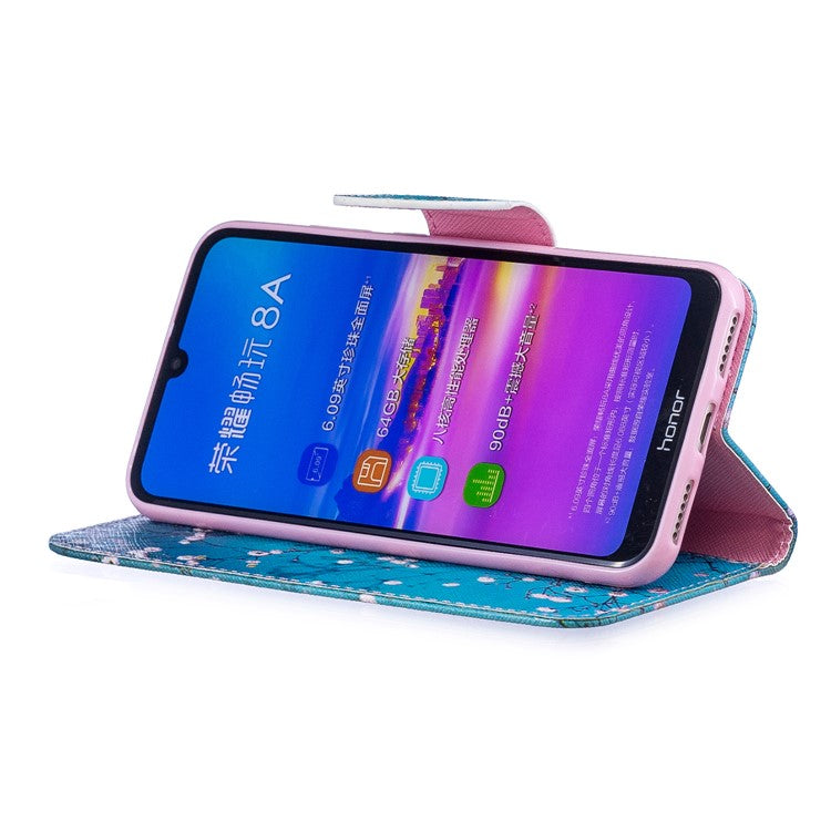 Pattern Printing PU Leather Flip Cover for Huawei Honor 8A - Tree with Flowers