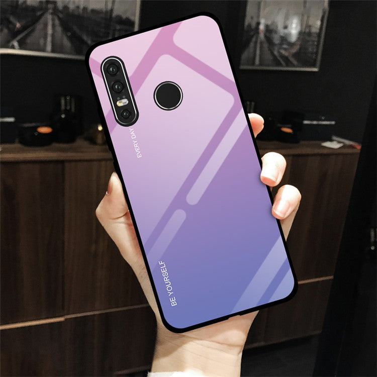 Gradient Tempered Glass TPU + PC Mobile Back Cover for Huawei P30 Lite / nova 4e - Rose / Blue