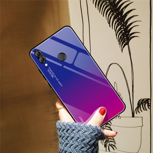 Gradient Color Glass + PC + TPU Hybrid Case for Huawei Honor 10 Lite - Blue / Rose