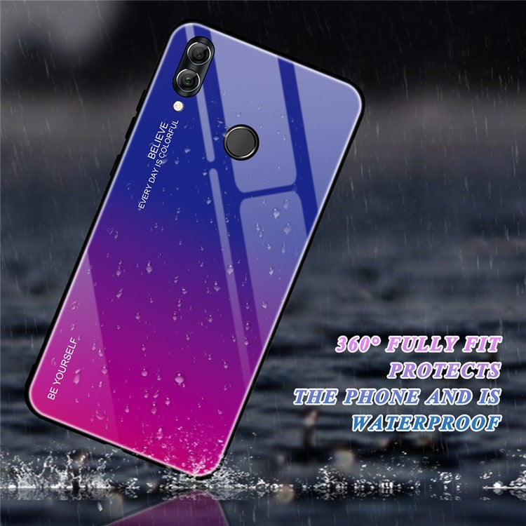 Gradient Color Glass + PC + TPU Hybrid Case for Huawei Honor 10 Lite - Blue / Rose