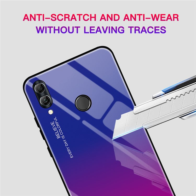 Gradient Color Glass + PC + TPU Hybrid Case for Huawei Honor 10 Lite - Blue / Rose