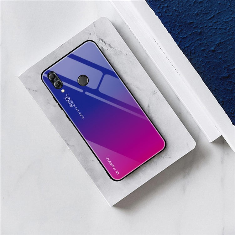 Gradient Color Glass + PC + TPU Hybrid Case for Huawei Honor 10 Lite - Blue / Rose