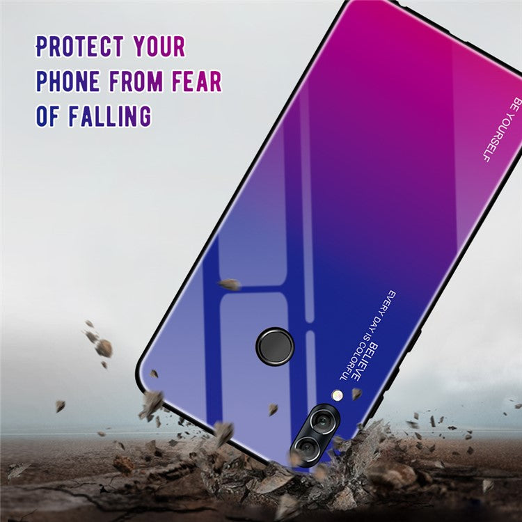 Gradient Color Glass + PC + TPU Hybrid Case for Huawei Honor 10 Lite - Blue / Rose