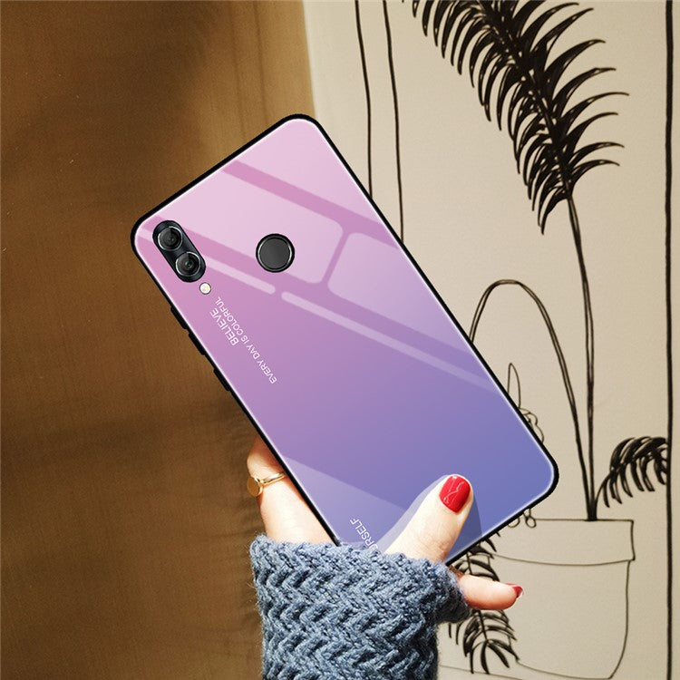 Gradient Color Glass + PC + TPU Hybrid Case for Huawei Honor 10 Lite - Pink / Blue