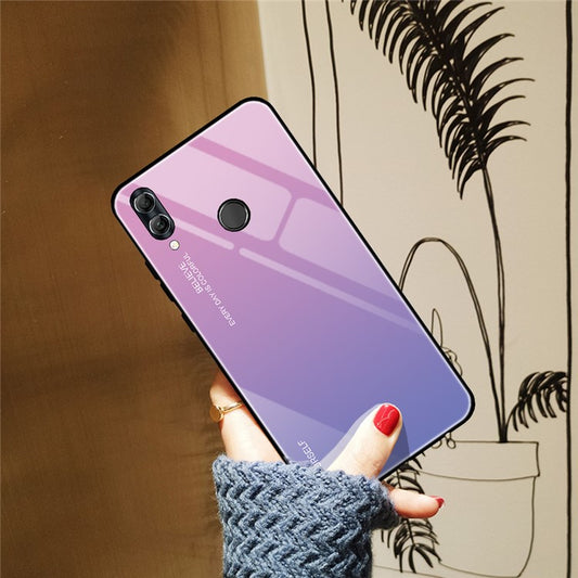 Gradient Color Glass + PC + TPU Hybrid Case for Huawei Honor 10 Lite - Pink / Blue