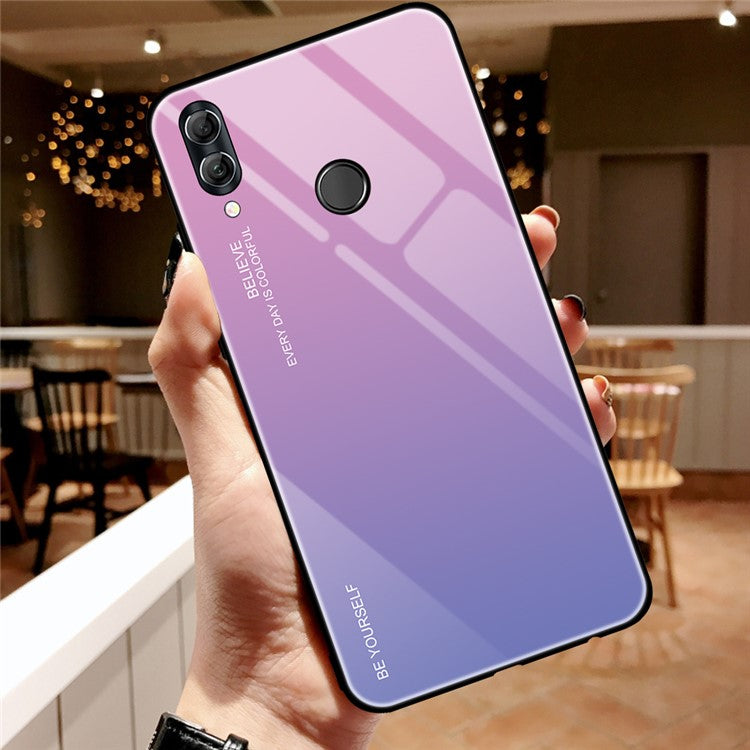 Gradient Color Glass + PC + TPU Hybrid Case for Huawei Honor 10 Lite - Pink / Blue