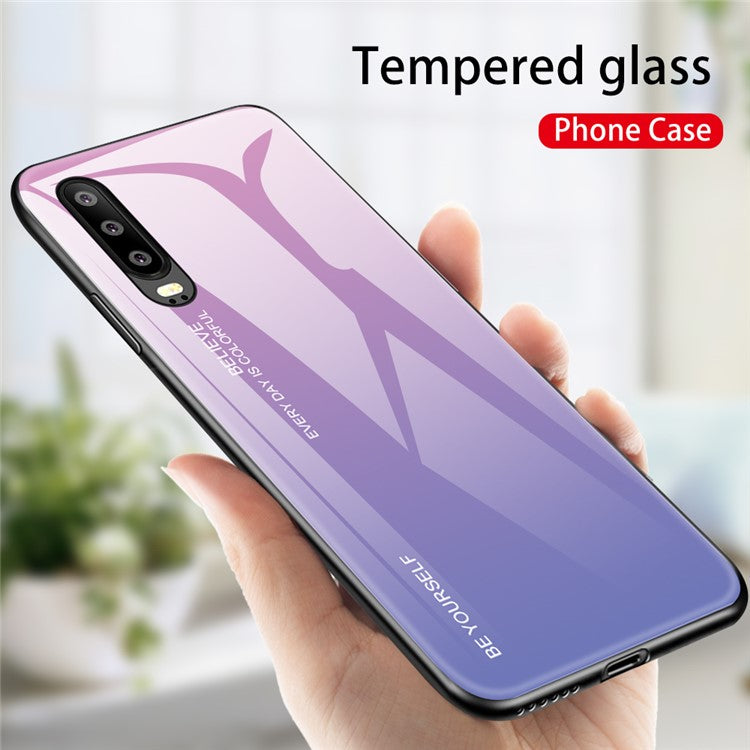 [Gradient Color] Glass + TPU + PC Hybrid Back Case for Huawei P30 - Rose / Blue