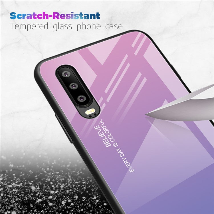 [Gradient Color] Glass + TPU + PC Hybrid Back Case for Huawei P30 - Rose / Blue