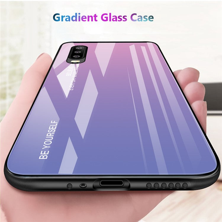 [Gradient Color] Glass + TPU + PC Hybrid Back Case for Huawei P30 - Rose / Blue