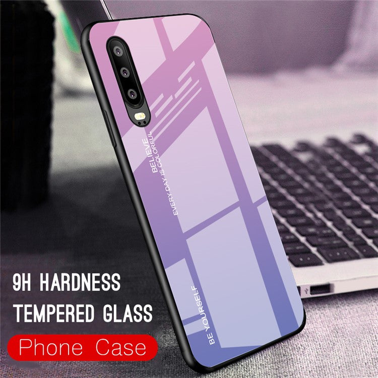 [Gradient Color] Glass + TPU + PC Hybrid Back Case for Huawei P30 - Rose / Blue