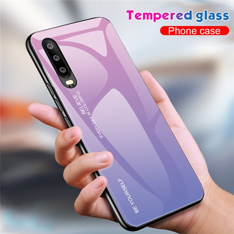 [Gradient Color] Glass + TPU + PC Hybrid Back Case for Huawei P30 - Rose / Blue