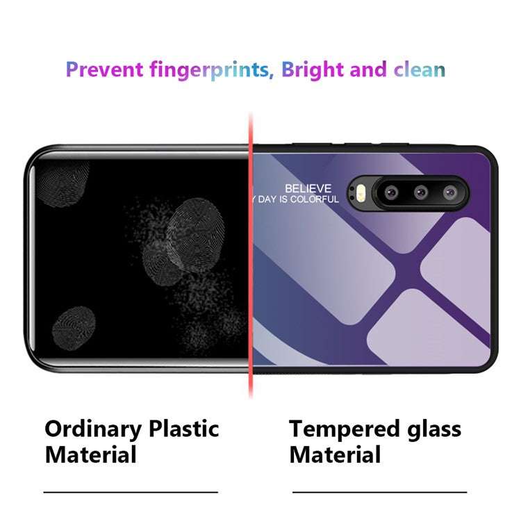 [Gradient Color] Glass + TPU + PC Hybrid Back Case for Huawei P30 - Rose / Blue