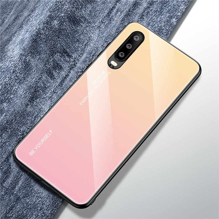 [Gradient Color] Glass + TPU + PC Hybrid Back Case for Huawei P30 - Gold / Pink