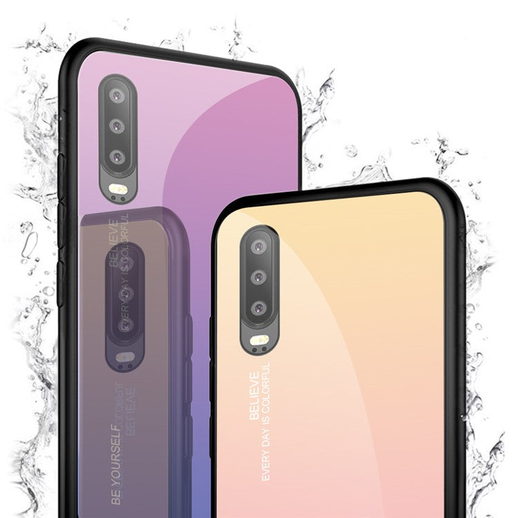 [Gradient Color] Glass + TPU + PC Hybrid Back Case for Huawei P30 - Gold / Pink