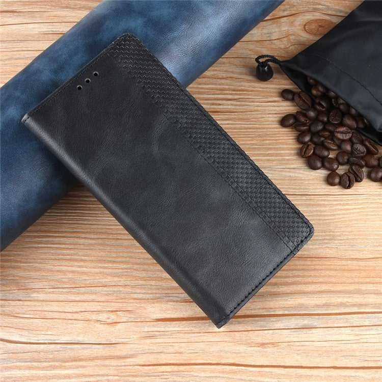 Auto-absorbed Vintage Leather Wallet Phone Shell for Huawei P30 Lite/nova 4e/P30 Lite New Edition - Black