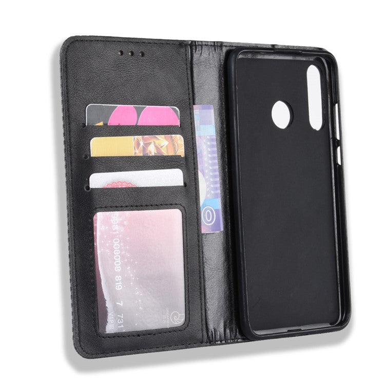 Auto-absorbed Vintage Leather Wallet Phone Shell for Huawei P30 Lite/nova 4e/P30 Lite New Edition - Black