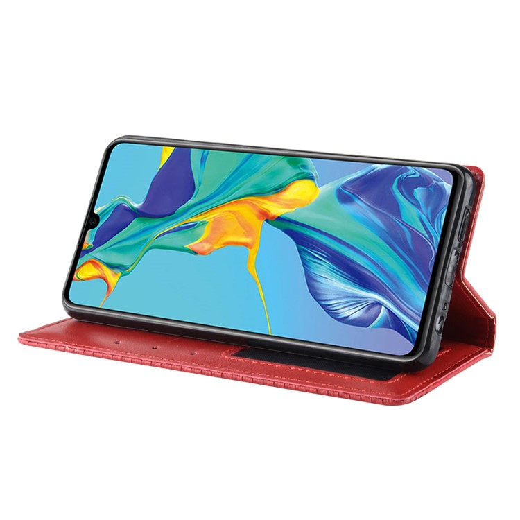 Auto-absorbed Vintage Leather Wallet Mobile Phone Cover for Huawei P30 - Red