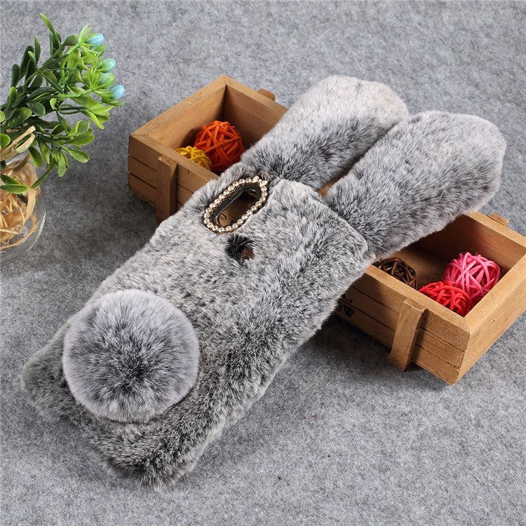 Bunny Design Rhinestone Furry TPU Back Cover for Huawei Y7 (2019) - Dark Grey