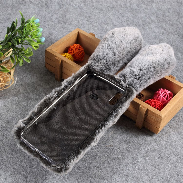 Bunny Design Rhinestone Furry TPU Back Cover for Huawei Y7 (2019) - Dark Grey