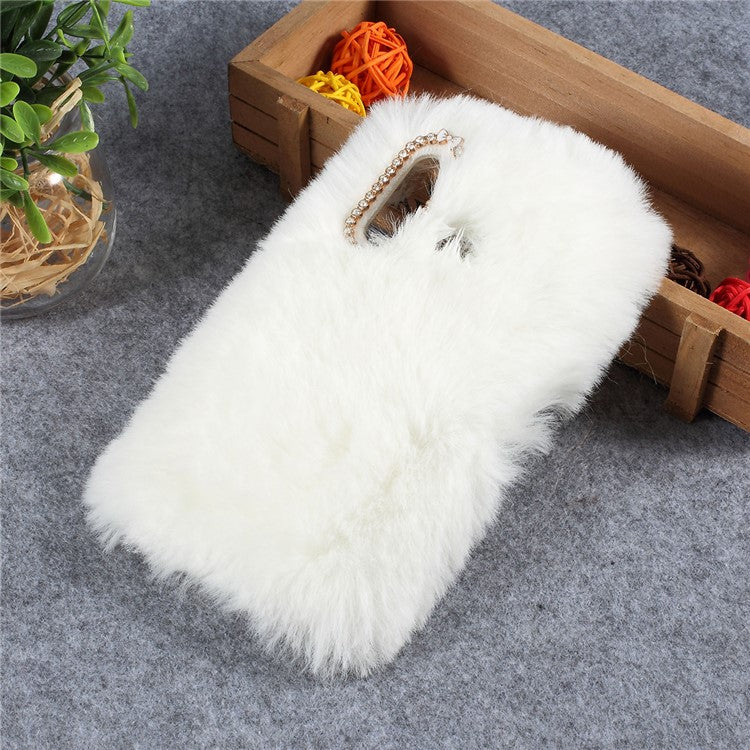 Soft Fur Coated Rhinestone TPU Case for Huawei P30 Lite - White