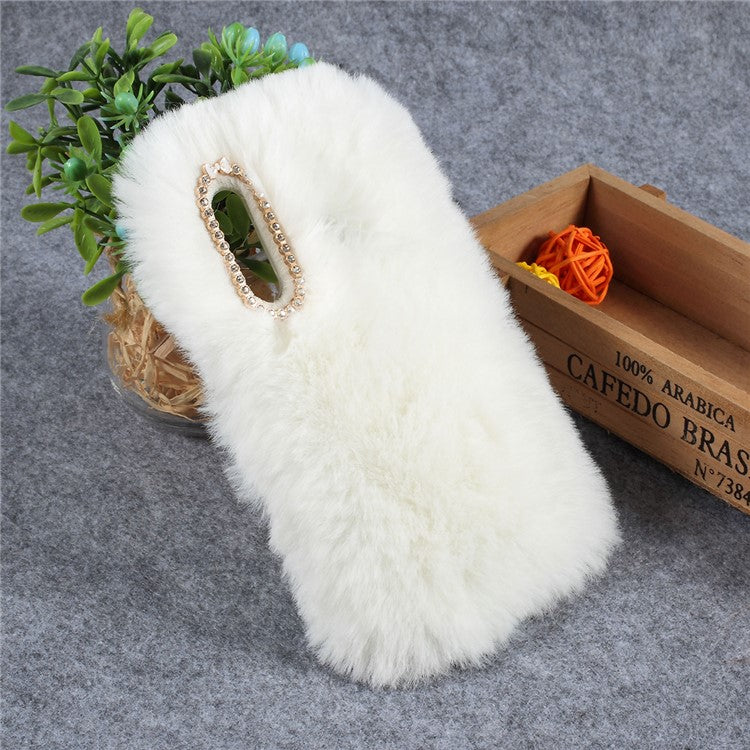 Soft Fur Coated Rhinestone TPU Case for Huawei P30 Lite - White
